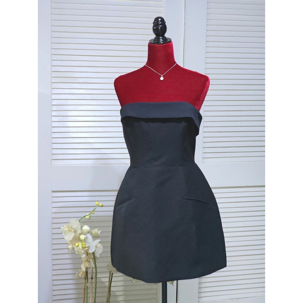 Oh Polly Women's Black Foldover-Neck Structured A-Line Mini Dress Sz 14 2578
